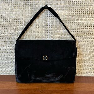 🌟HP🌟VTG 1940s-50s Black Velvet Envelope Clutch Brass Button Handbag